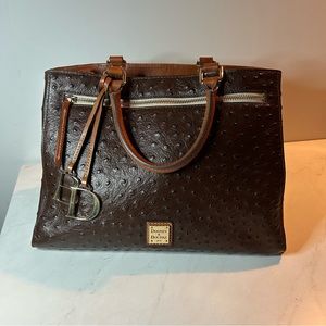 Dooney & Bourke Ostrich Zip Satchel Shoulder Crossbody Brown Tmoro Handb…